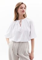 Women White Crop Blouse with Elastic Waistband