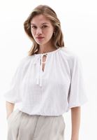 Women White Crop Blouse with Elastic Waistband