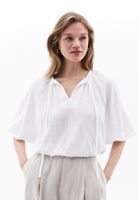 Women White Crop Blouse with Elastic Waistband