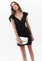 Women Black V-Neck Smocked Mini Dress