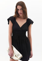 Women Black V-Neck Smocked Mini Dress