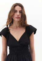 Women Black V-Neck Smocked Mini Dress