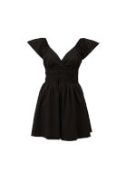 Women Black V-Neck Smocked Mini Dress