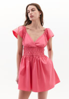 Women Pink V-Neck Smocked Mini Dress