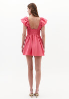 Women Pink V-Neck Smocked Mini Dress