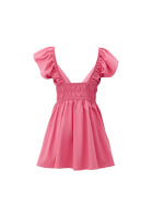Women Pink V-Neck Smocked Mini Dress