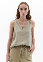 Women Green Cotton Blended V-Neck Singlet