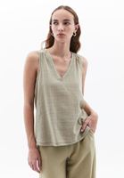 Women Green Cotton Blended V-Neck Singlet