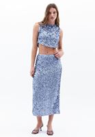 Women Blue Mİd Rise Sequined Skirt