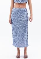 Women Blue Mİd Rise Sequined Skirt