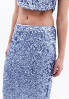 Women Blue Mİd Rise Sequined Skirt