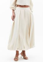 Women Beige High Rise Pleated Balloon Skirt