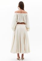 Women Beige High Rise Pleated Balloon Skirt