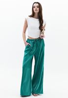 Bayan Yeşil Yüksek Bel Wide-Leg Pantolon