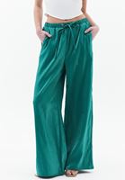 Bayan Yeşil Yüksek Bel Wide-Leg Pantolon