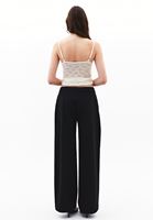 Bayan Siyah Orta Bel Straight-Fit Pantolon