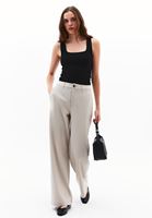Bayan Bej Orta Bel Straight-Fit Pantolon