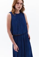Women Blue Crop Balloon Blouse