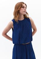Women Blue Crop Balloon Blouse