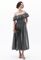 Women Green Off-Shoulder Balloon Dress
