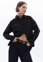 Bayan Siyah Loose-Fit Poplin Gömlek