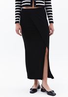 Women Black High Rise Skirt with Slit