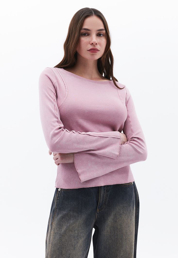 Women Lila Boat Neck Tshirt with Long Sleeves