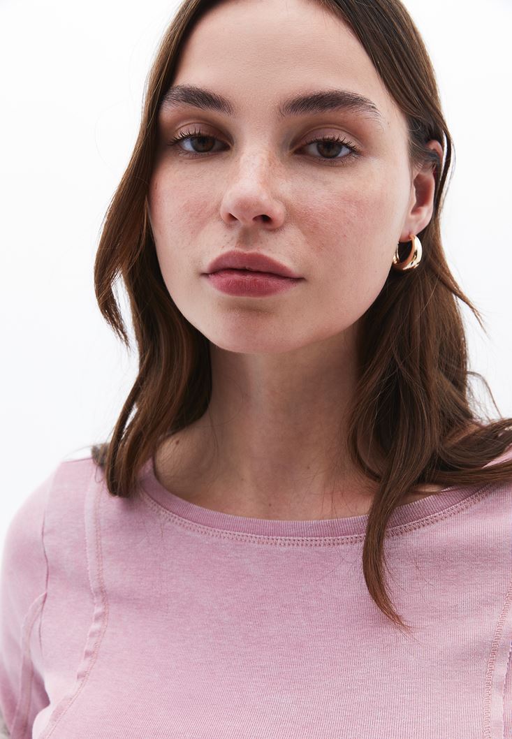 Women Lila Boat Neck Tshirt with Long Sleeves