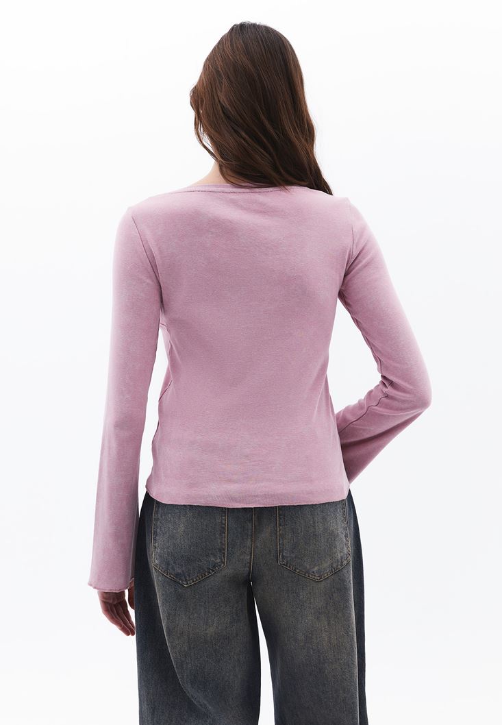 Women Lila Boat Neck Tshirt with Long Sleeves