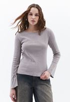 Women Grey Boat Neck Tshirt with Long Sleeves