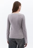 Women Grey Boat Neck Tshirt with Long Sleeves