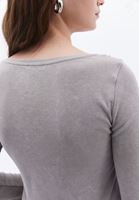 Women Grey Boat Neck Tshirt with Long Sleeves