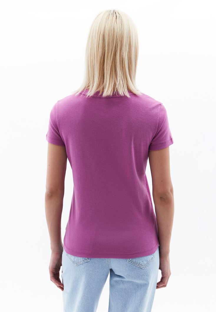 Women Lila Cotton Blended V-Neck Tshirt
