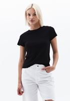 Women Black Cotton Crew Neck Tshirt