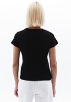 Women Black Cotton Crew Neck Tshirt