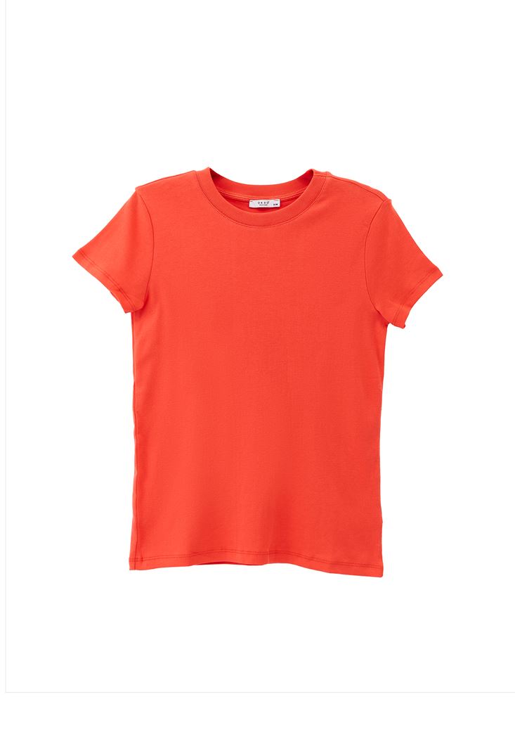 Women Orange Cotton Crew Neck Tshirt