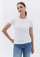 Women White Cotton Crew Neck Tshirt