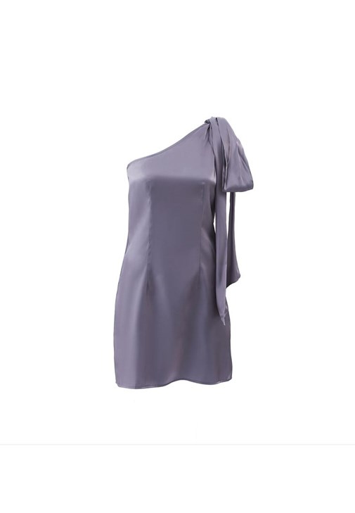Grey Single Shoulder Satin Dress with Tie-up Detail Online
