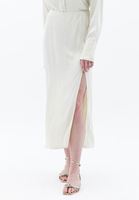 Women Cream High Rise Satin Midi Skirt