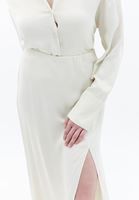 Women Cream High Rise Satin Midi Skirt