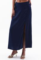 Women Navy High Rise Satin Midi Dress