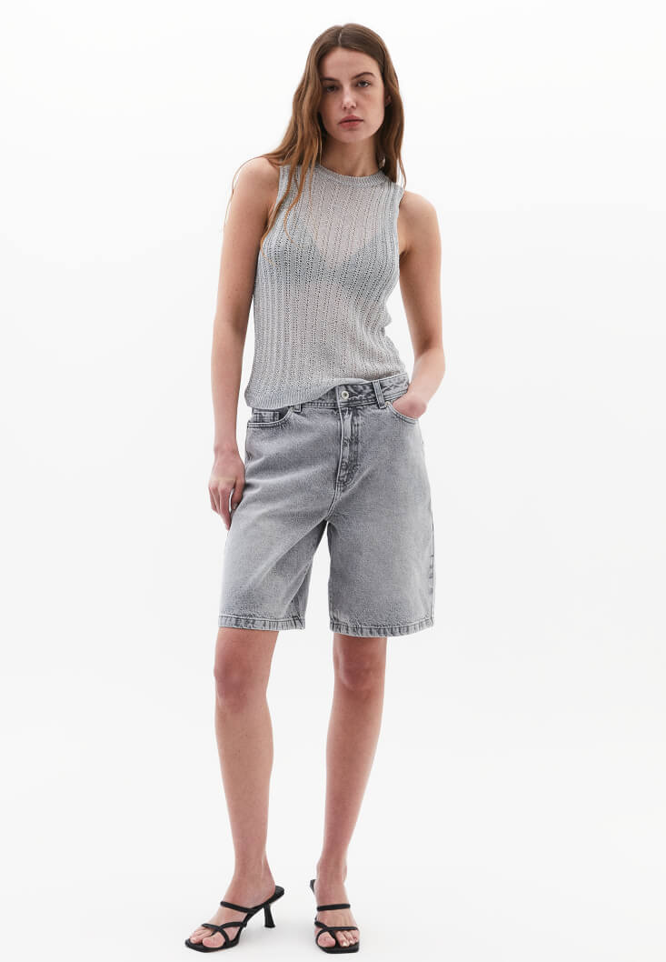 Women Grey Mid-Rise Bermuda Shorts