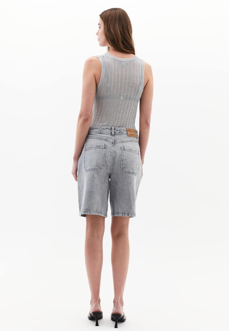 Women Grey Mid-Rise Bermuda Shorts