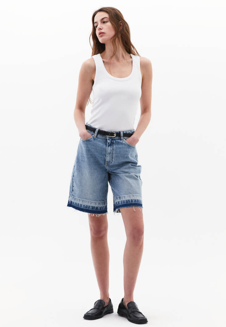 Women Blue Mid-Rise Bermuda Shorts