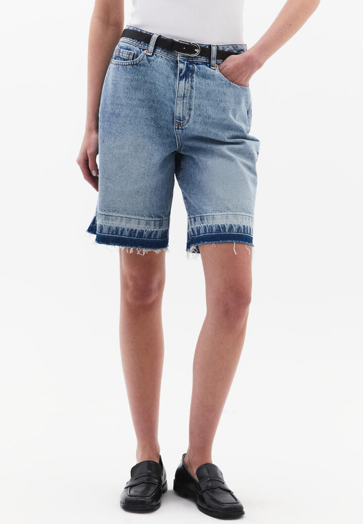 Women Blue Mid-Rise Bermuda Shorts