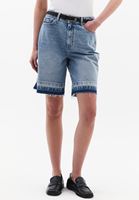 Women Blue Mid-Rise Bermuda Shorts