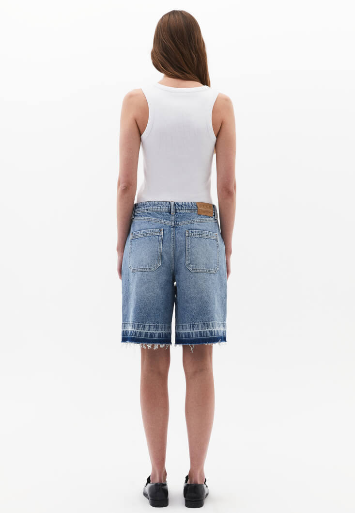 Women Blue Mid-Rise Bermuda Shorts