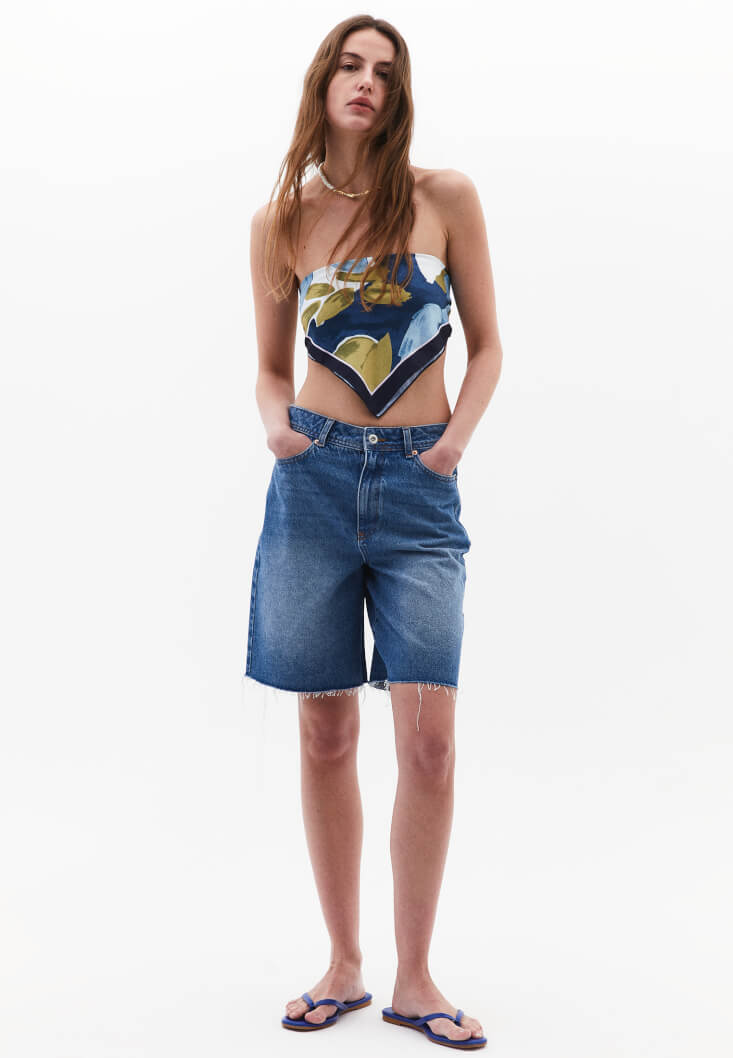 Women Blue Mid-Rise Bermuda Shorts