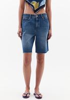 Women Blue Mid-Rise Bermuda Shorts