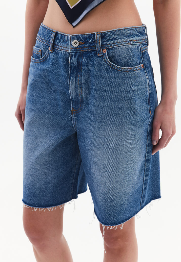 Women Blue Mid-Rise Bermuda Shorts